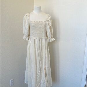 GAP Cream Smocked Gown with Puff Sleeves